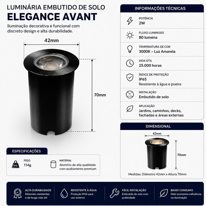 Luminária LED Spot Balizador Embuti Elegance 2w 3000k Avant
