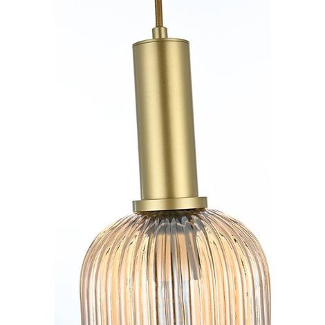 Luminária Lustre Pendente Canne Lon E27 Ouro Champagne