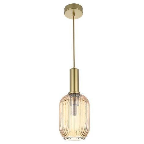 Luminária Lustre Pendente Canne Lon E27 Ouro Champagne