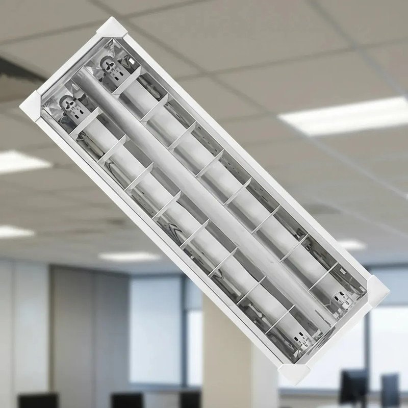 LUMINARIA TETO EMBUTIR PARABOLICA 2 TUBO T5 2 X 14W BIVOLT
