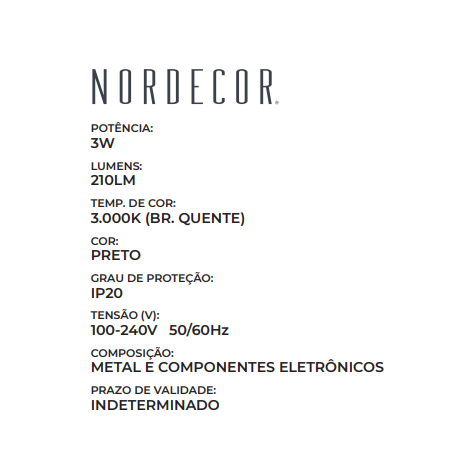 lustre Pendente LED Nima 3000K 3W 50cm Preto Bivolt Vidro