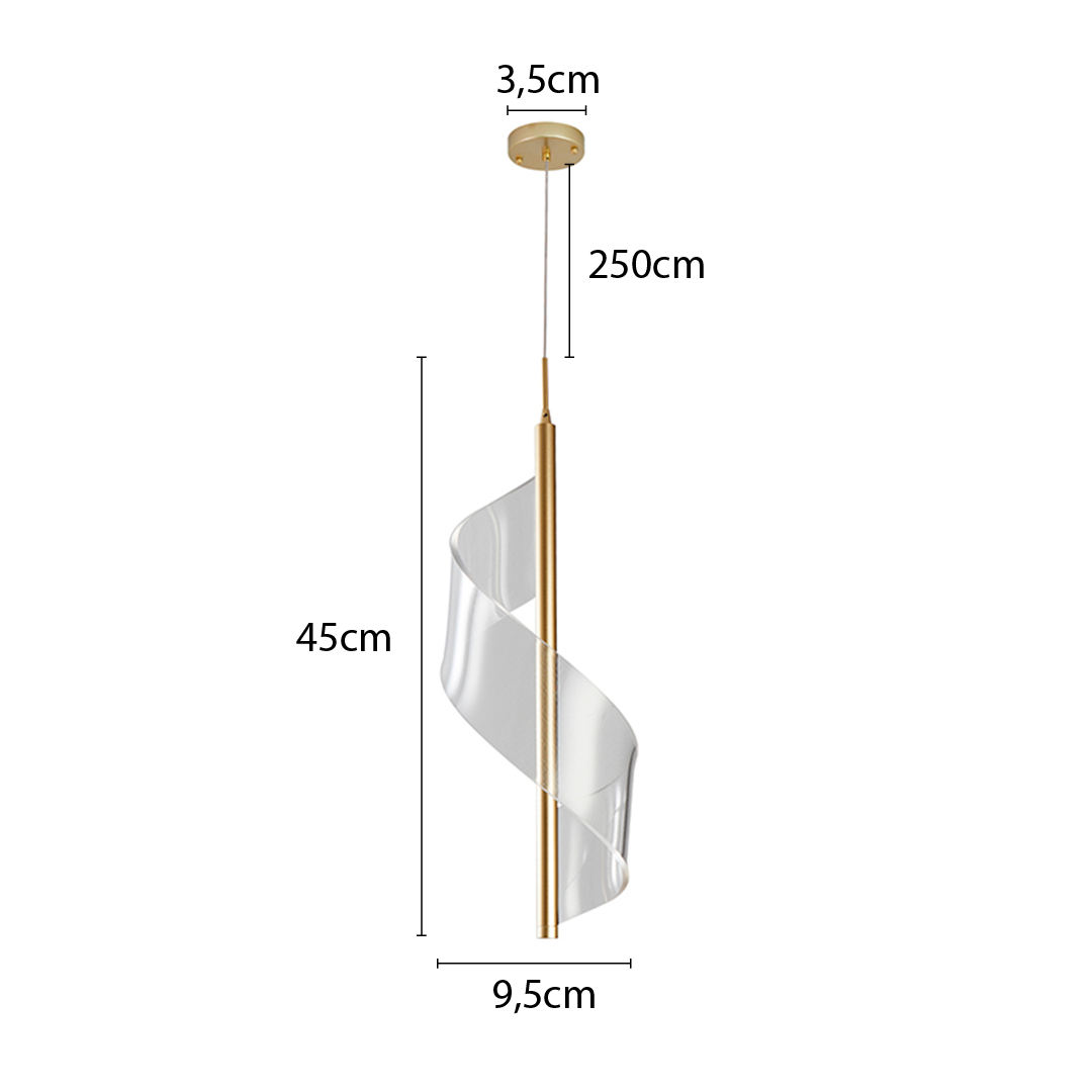 Lustre Pendente LED Ruban 3000K 9W Bivolt Dourado Fosco