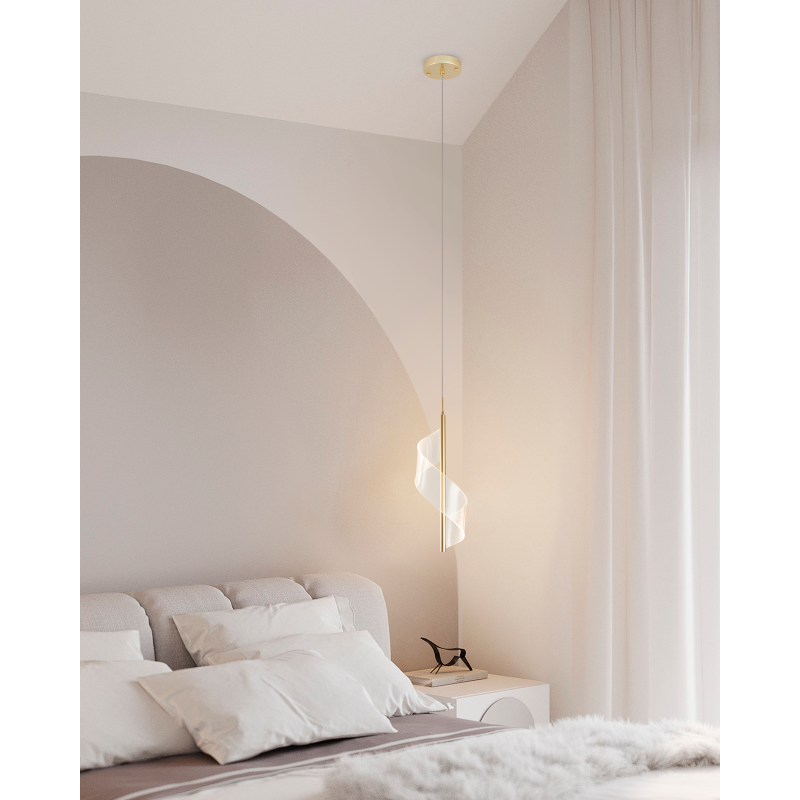 Lustre Pendente LED Ruban 3000K 9W Bivolt Dourado Fosco