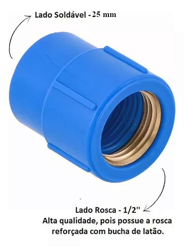 Luva Azul Soldável x Rosca c\ Bucha Latão 25 x 1/2 Shiva