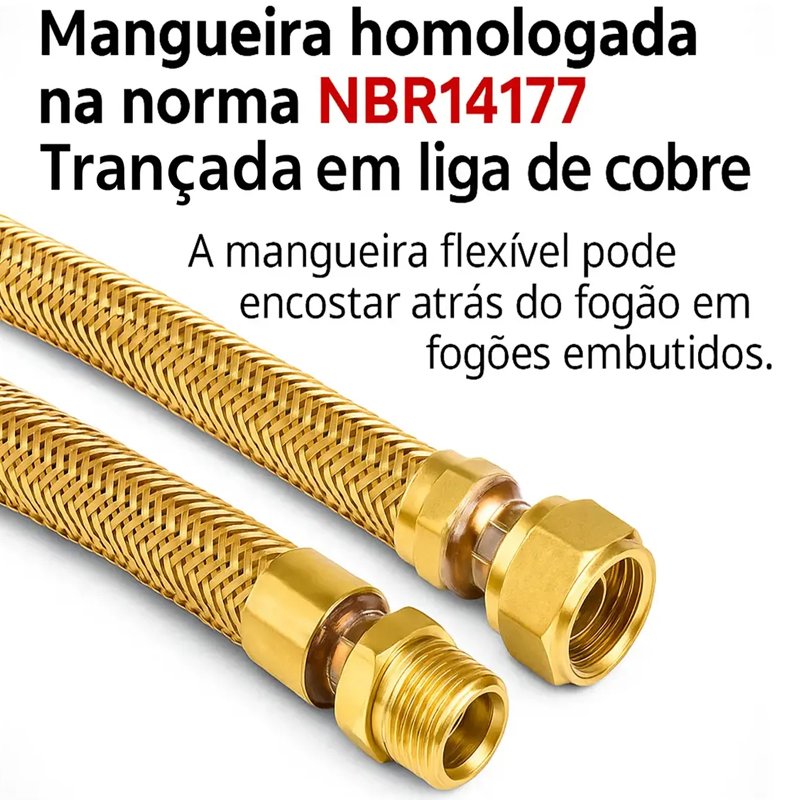 Mangueira TOMBAK Flexível Cobre Gás Forno Cooktop NBR 60cm