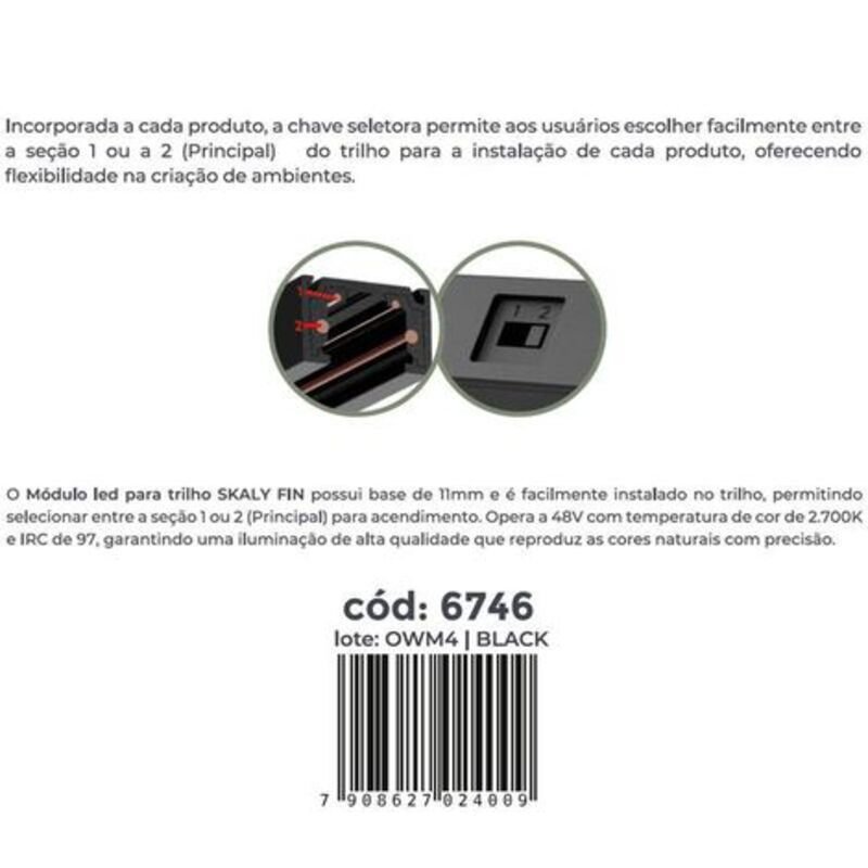 Módulo Led Skaly FIN Dupla Seção 10W 120° 2700k IRC97 48V PT