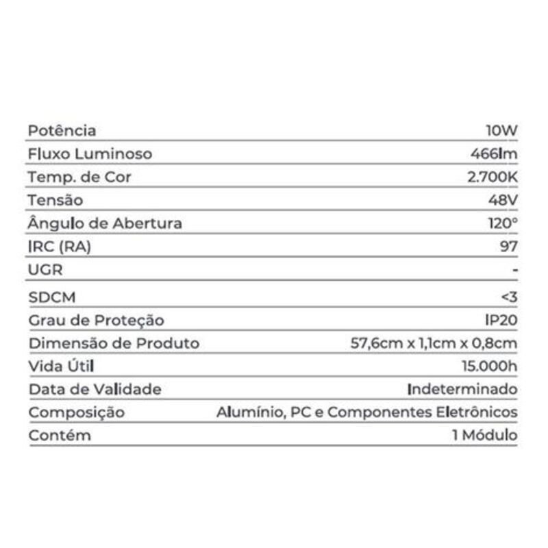 Módulo Led Skaly FIN Dupla Seção 10W 120° 2700k IRC97 48V PT