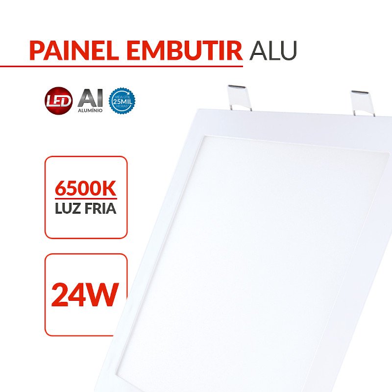 Painel LED Embutir 24w Avant Alumínio 6500K Branco Frio