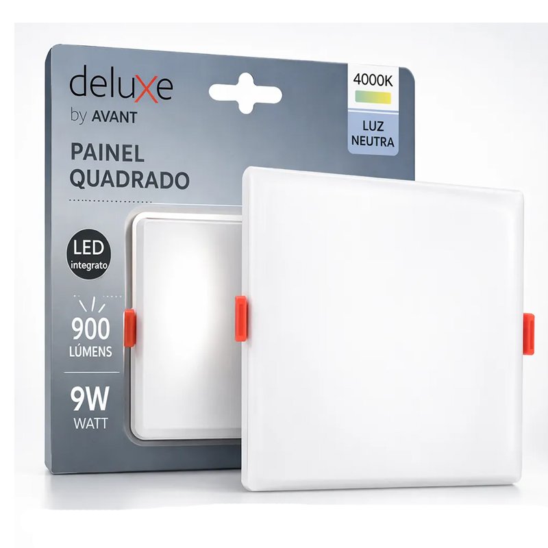 Painel Led Flat 9w Quadra 4000k Embutir Borda Infinita Avant