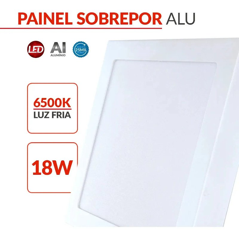 Painel LED Sobrepor 18W Avant Alumínio 6500K Branco Frio