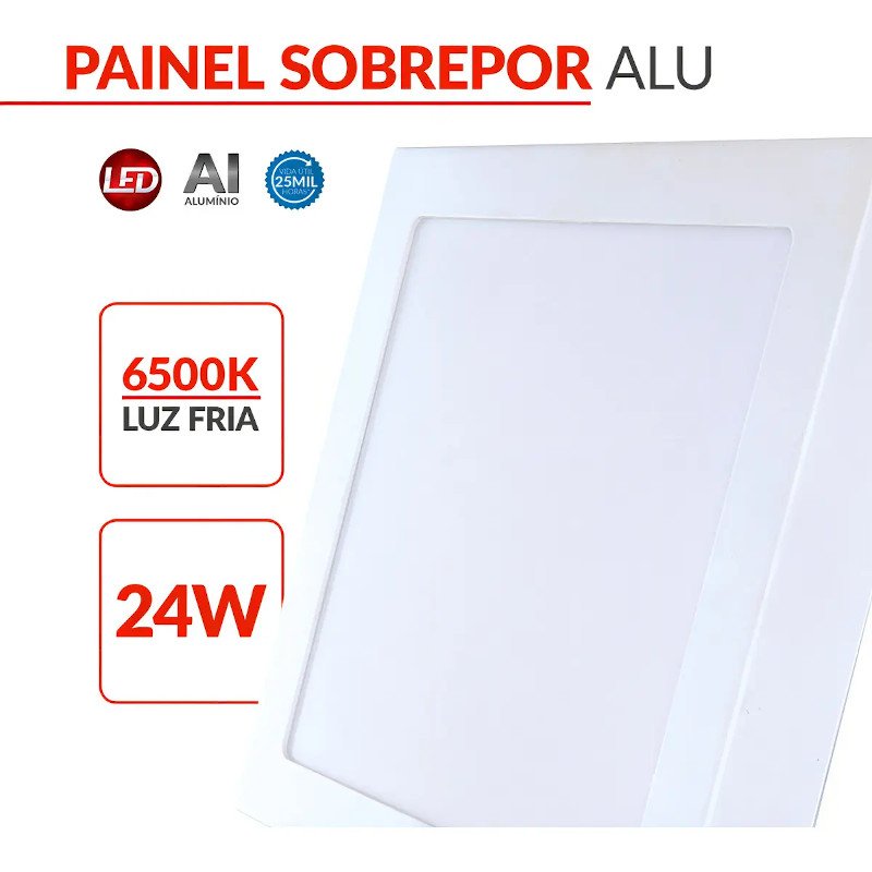 Painel LED Sobrepor 24W Avant Alumínio 6500K Branco Frio