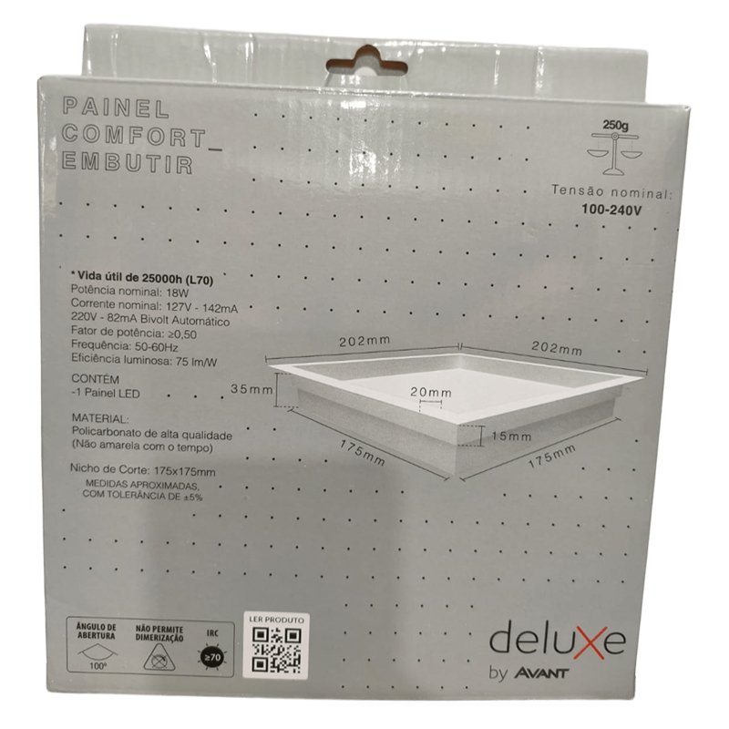Painel Plafon Led Recuado 18w Quadrado 2700k Comfort Branco