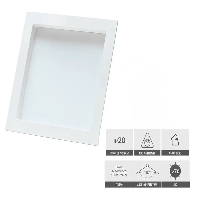 Painel Plafon Led Recuado 18w Quadrado 2700k Comfort Branco