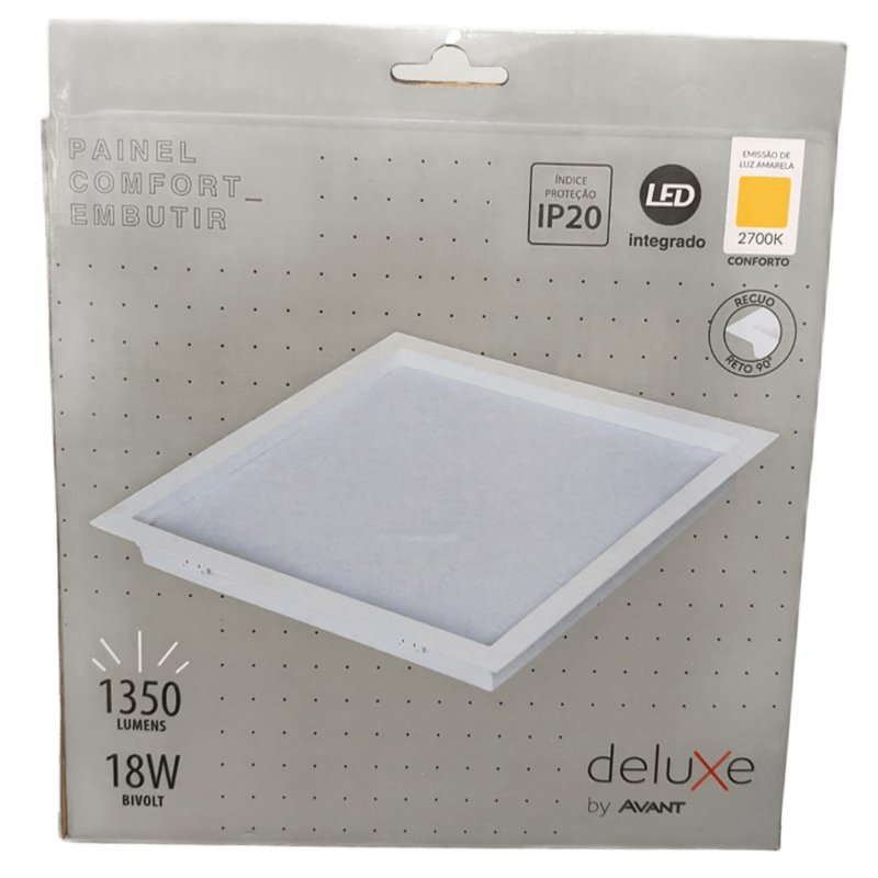 Painel Plafon Led Recuado 18w Quadrado 2700k Comfort Branco