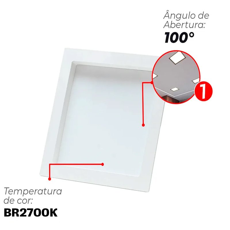 Painel Plafon Led Recuado 18w Quadrado 2700k Comfort Branco