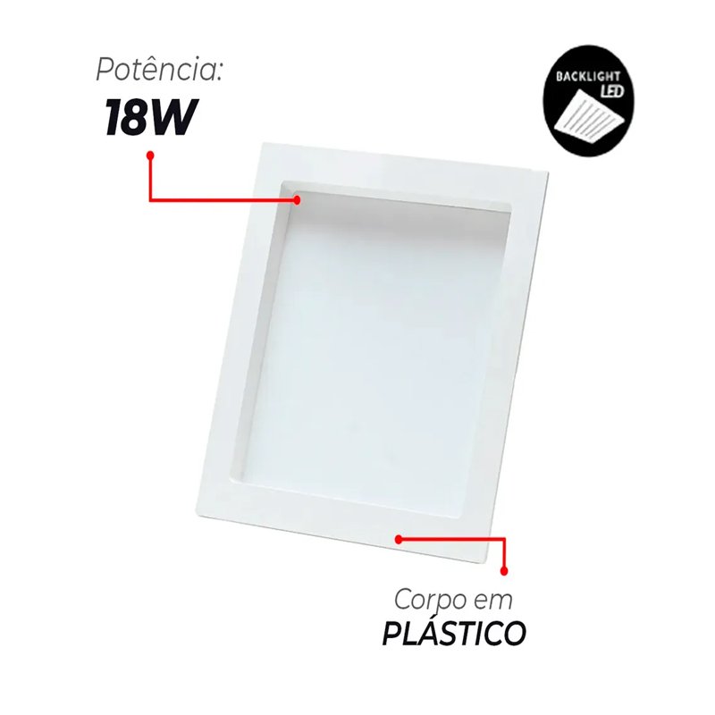 Painel Plafon Led Recuado 18w Quadrado 2700k Comfort Branco