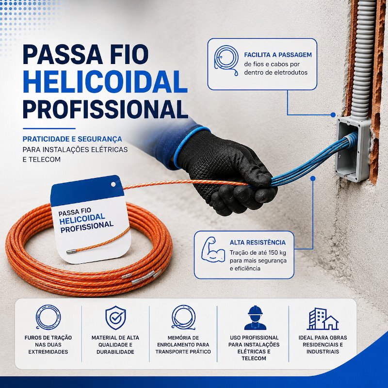 PASSA FIO PROFISSIONAL HELICOIDAL FLEXIVEL REFORÇADO 10 mts
