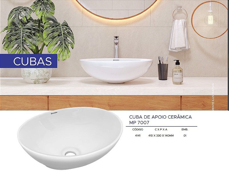 Pia Banheiro Cuba apoio Sobrepor Louça Ceramica Oval Branco