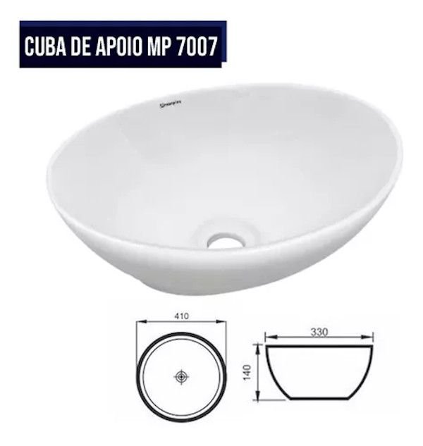 Pia Banheiro Cuba apoio Sobrepor Louça Ceramica Oval Branco