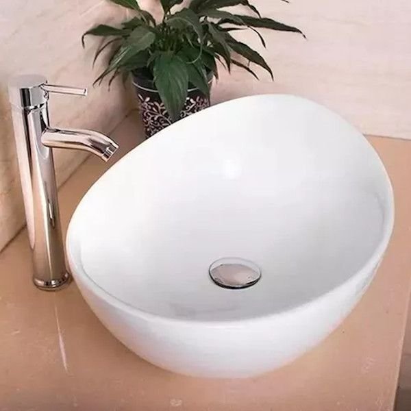 Pia Banheiro Cuba apoio Sobrepor Louça Ceramica Oval Branco