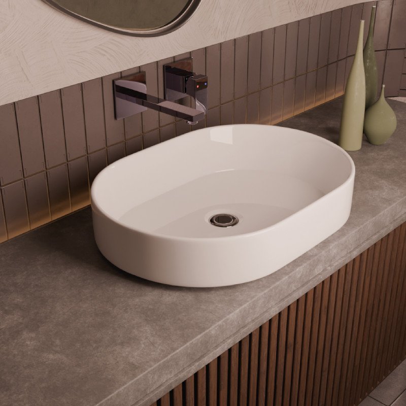 Pia Banheiro Cuba Oval Premium Sobrepor Cerâmica 50cm Zagone