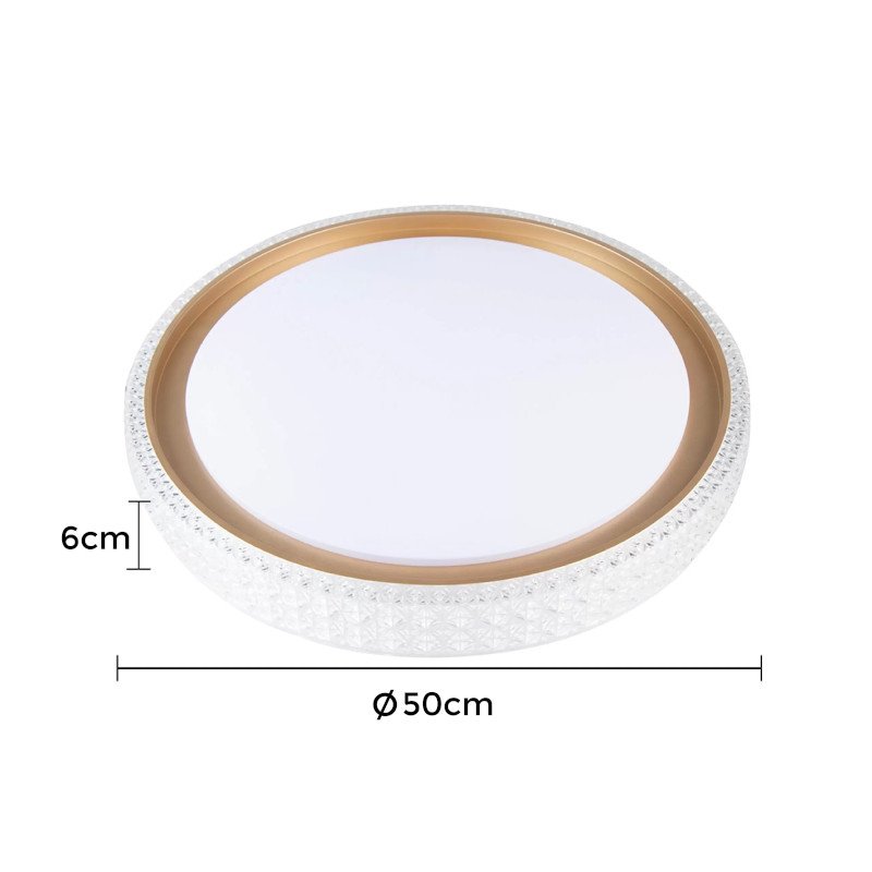 Plafon Led Cristal Kenle Redondo 36w luz ajustável dourado