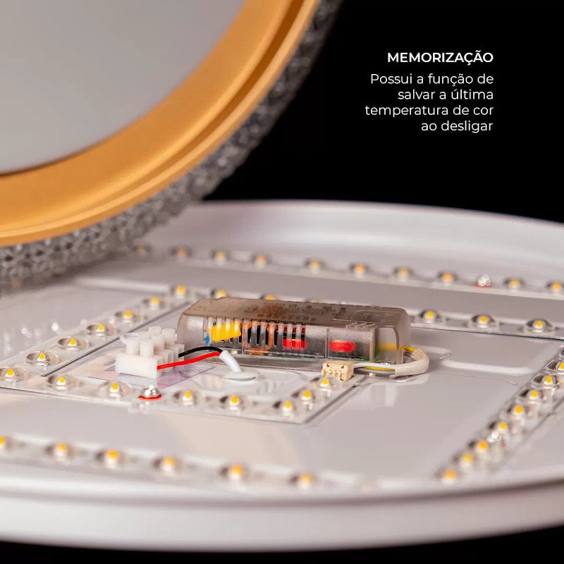 Plafon Led Cristal Kenle Redondo 36w luz ajustável dourado