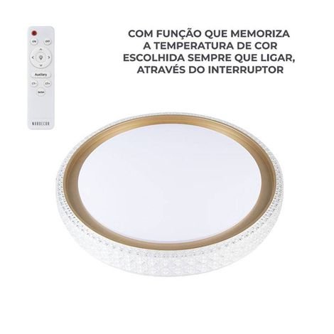 Plafon Led Kenle Redondo 50cm 36w 3k/4k/6.5k Dourado