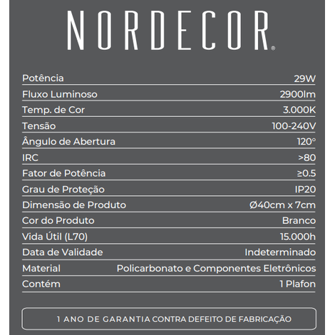 Plafon Sobrepor Redondo Led Meny 29W 3000k 40cm Bivolt Br