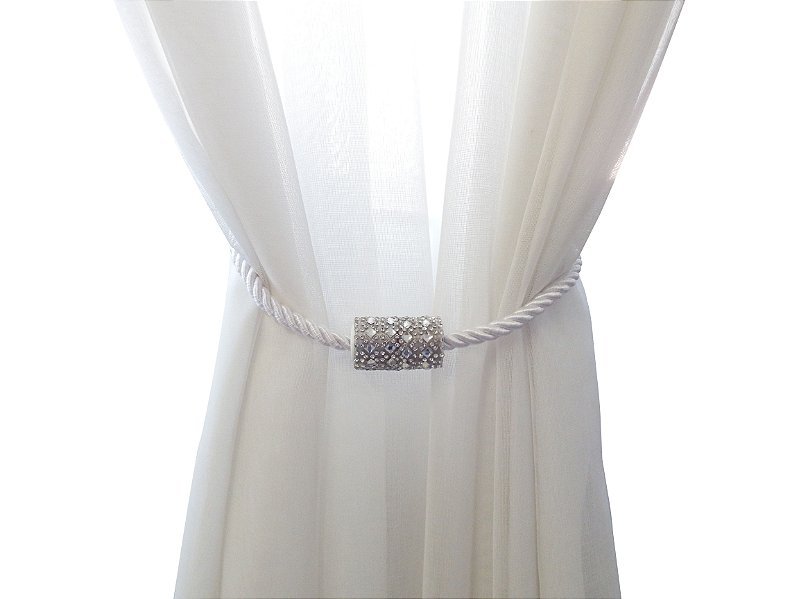 Prendedor Cortina Abraçadeira Strass Moderno Com Imã Branco