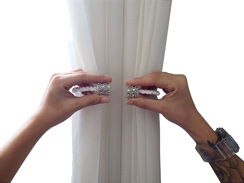 Prendedor Cortina Abraçadeira Strass Moderno Com Imã Branco