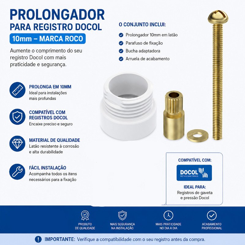Prolongador Registro Gaveta e Pressão compatível Docol 10mm