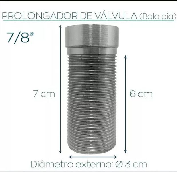 Prolongador Valvula 7/8 Ideal para cubas Premium Inox 60mm
