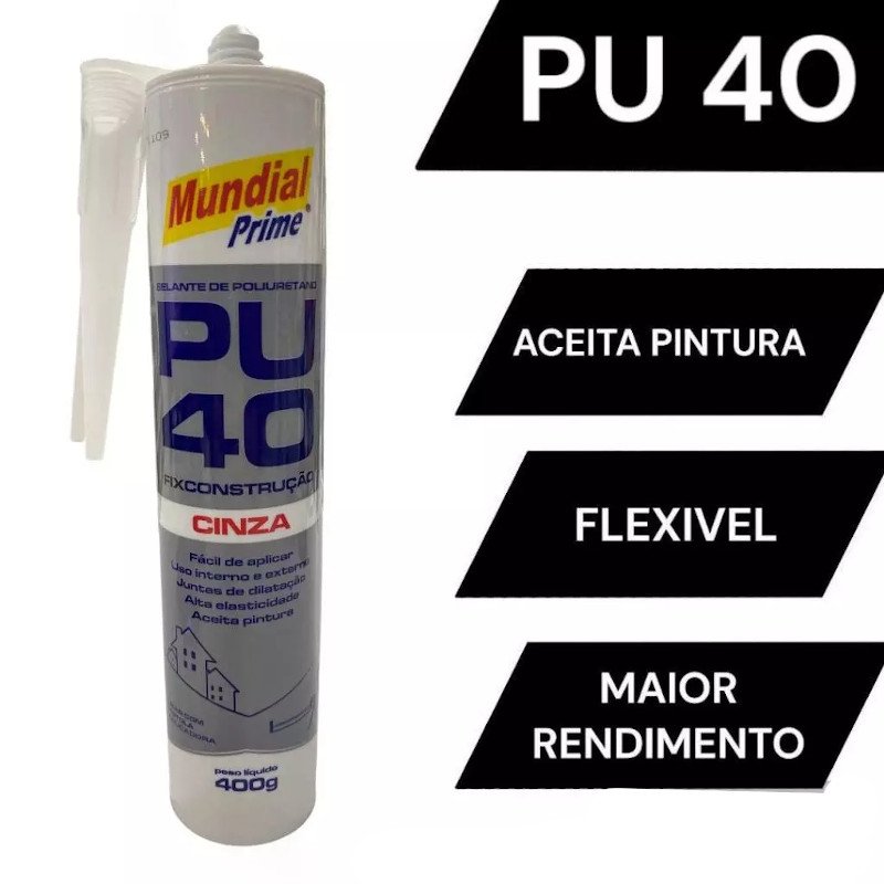 Pu 40 Selante Poliuretano Mundial Prime FLEX 400g CINZA