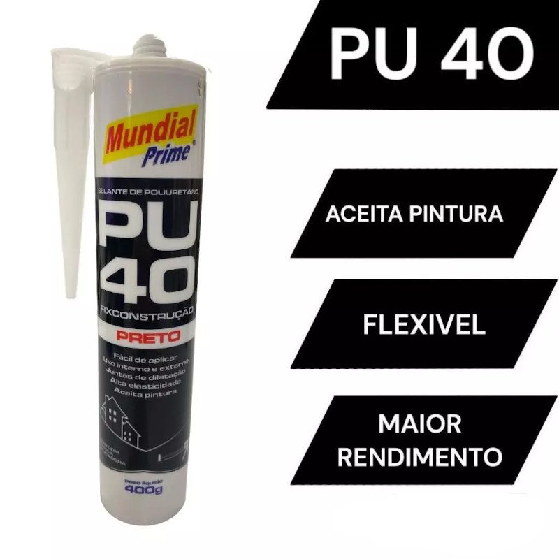 Pu 40 Selante Poliuretano Mundial Prime FLEX 400g Preto