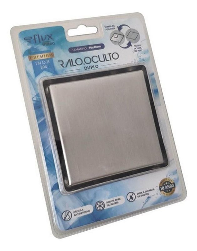 Ralo Invisivel Oculto Duplo Inox 10 x 10 cm Flux Hidro