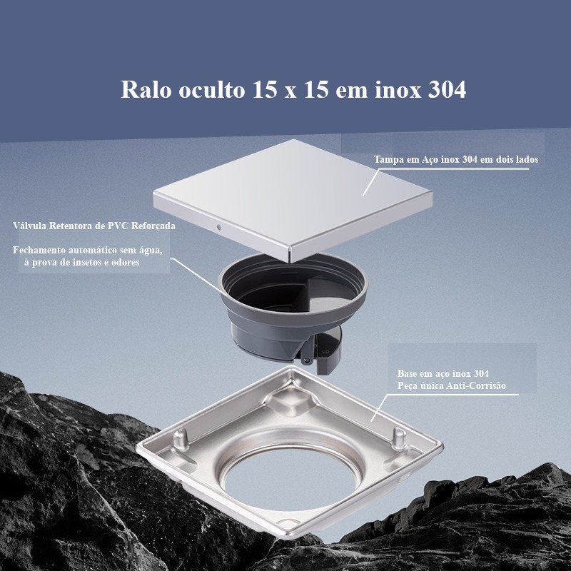 Ralo Oculto Invisível Duplo Inox 15x15 Anti Inseto Anti odor