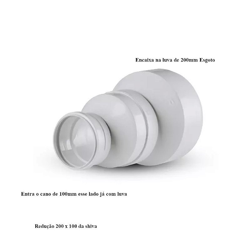 Redução Esgoto Excêntrica Pvc 200x100mm 1° Linha - Shiva