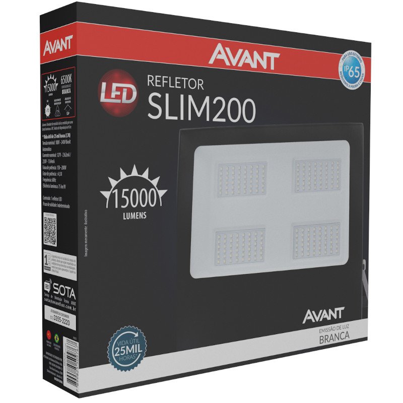 REFLETOR LED SLIM 200W 6500K BIVOLT EXTERNO RESISTENTE AVANT