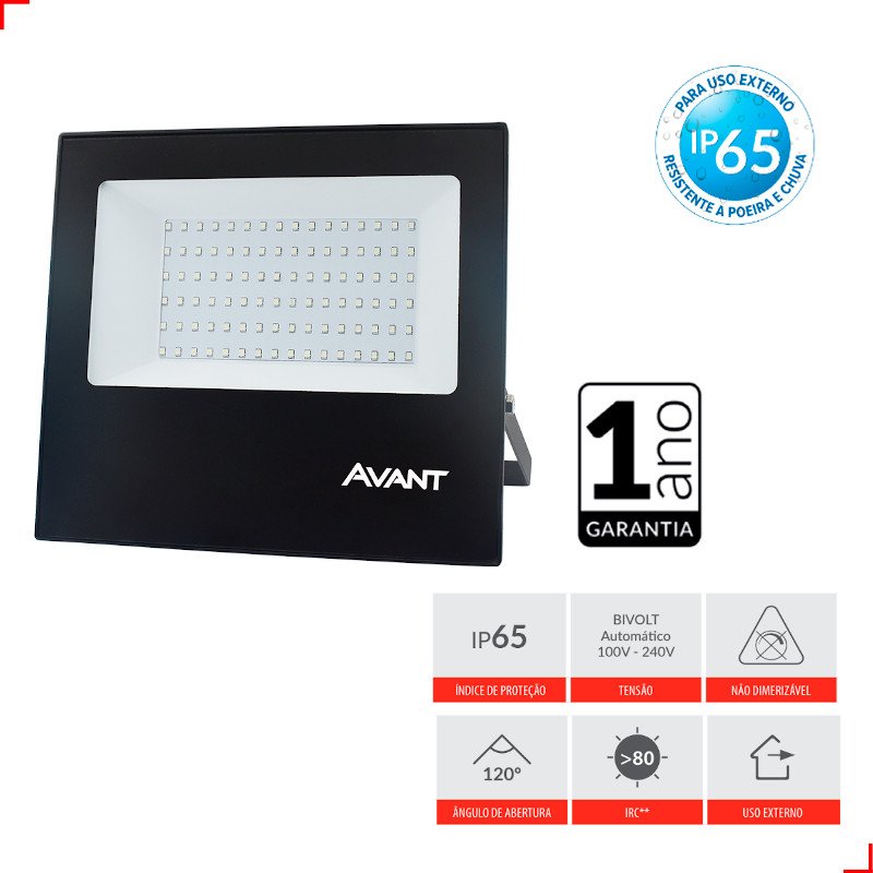REFLETOR LED SLIM 200W 6500K BIVOLT EXTERNO RESISTENTE AVANT