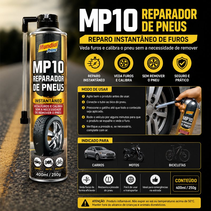 Reparador Pneu Furado Enche Instantâneo Mundial Prime 400ml
