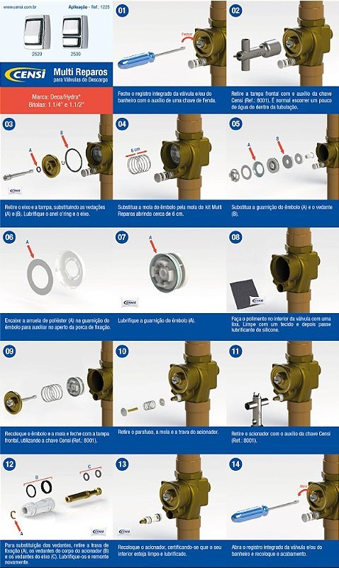 Reparo Acionador Valvula Hydra Completo Luxo e Master Censi