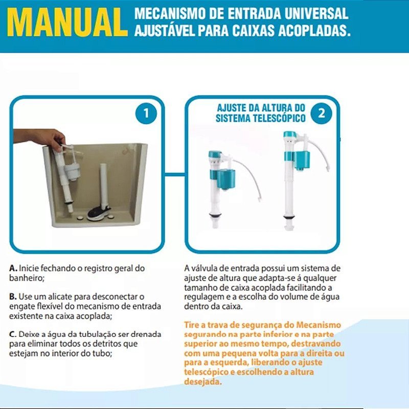Reparo Caixa Acoplada Mecanismo Entrada Boia Universal baixa