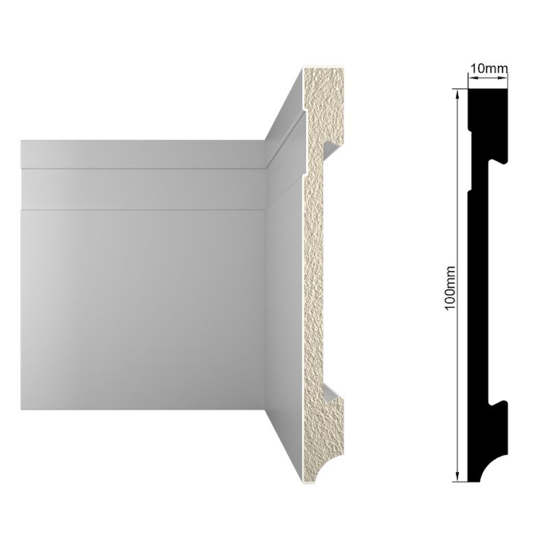 Rodapé Decorativo Poliestireno Frisado Slim 10 cm 2 Metros