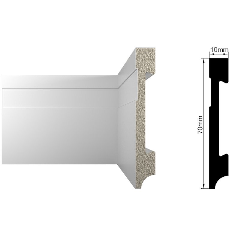 Rodapé Decorativo Poliestireno Frisado Slim 7 cm 2 Metros
