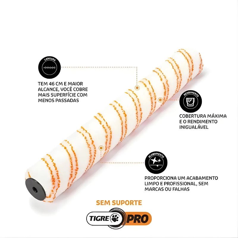 Rolo Pintura Premium lâ Poliamida 10mm liso 46cm Tigre Pro