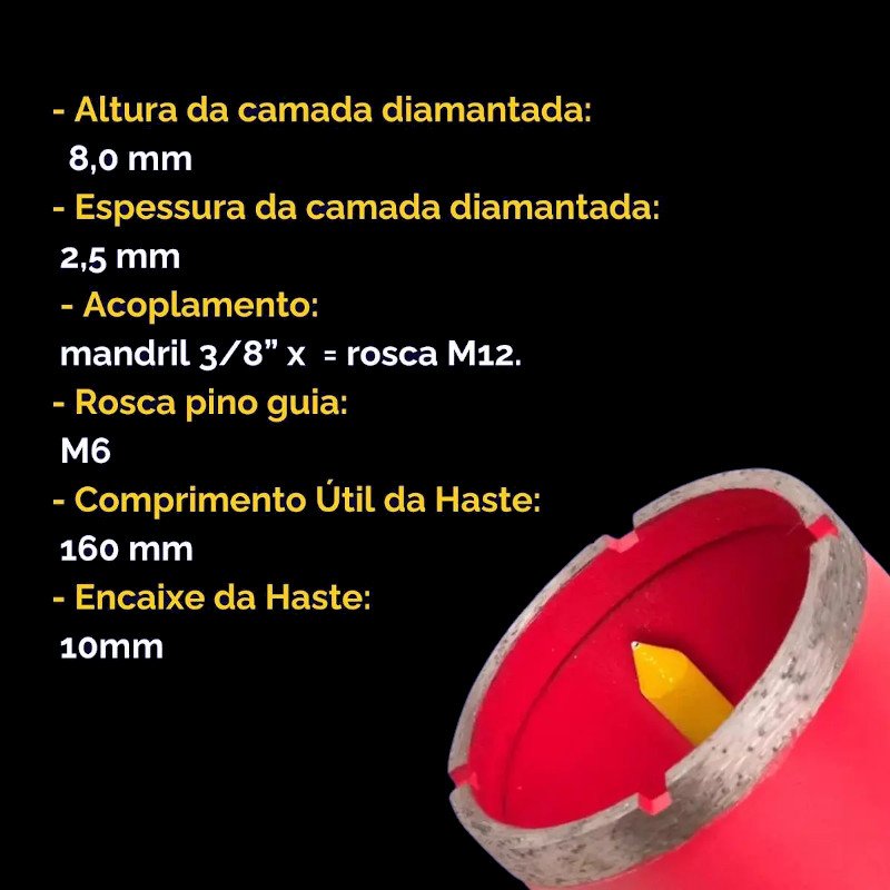 SERRA COPO DIAMANTADA ALVENARIA C\ HASTE E GUIA 53 x 150mm