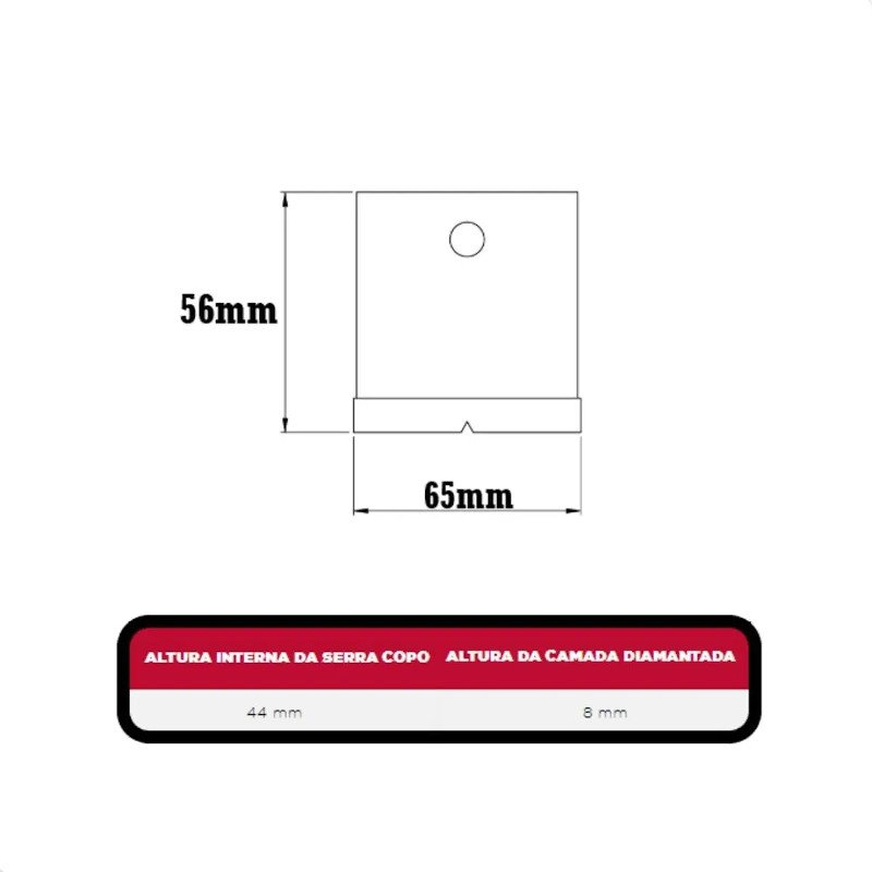 SERRA COPO DIAMANTADA ALVENARIA C/ HASTE E PINO GUIA 65MM