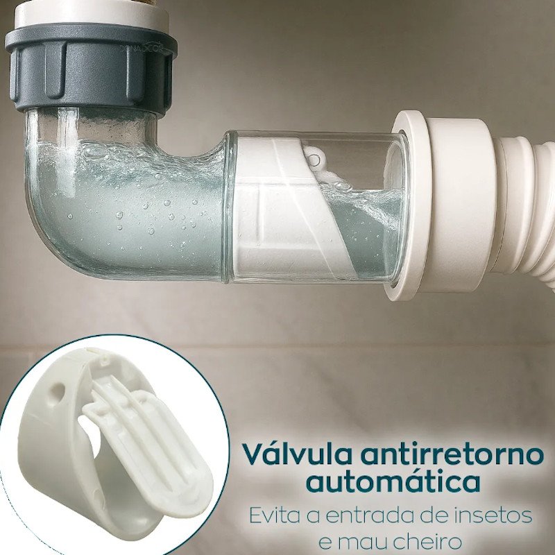 SIFÃO AUTOMATICO UNIVERSAL COMPACTO Antiodor antiinseto pia