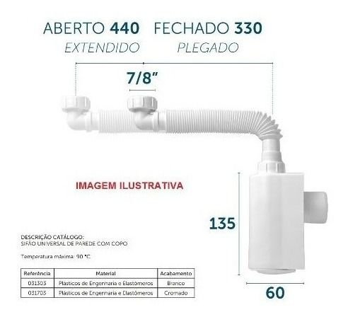 Sifão Copo Parede Cromado Extensivo Flexivel Para Lavatorio
